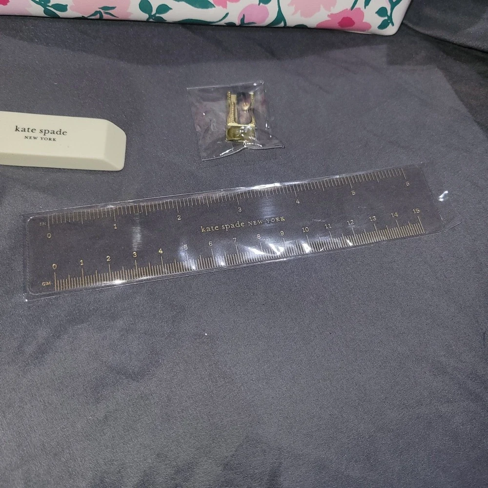 Kate Spade New York Floral Pencil Case Set with Ruler Eraser Sharpener NWT